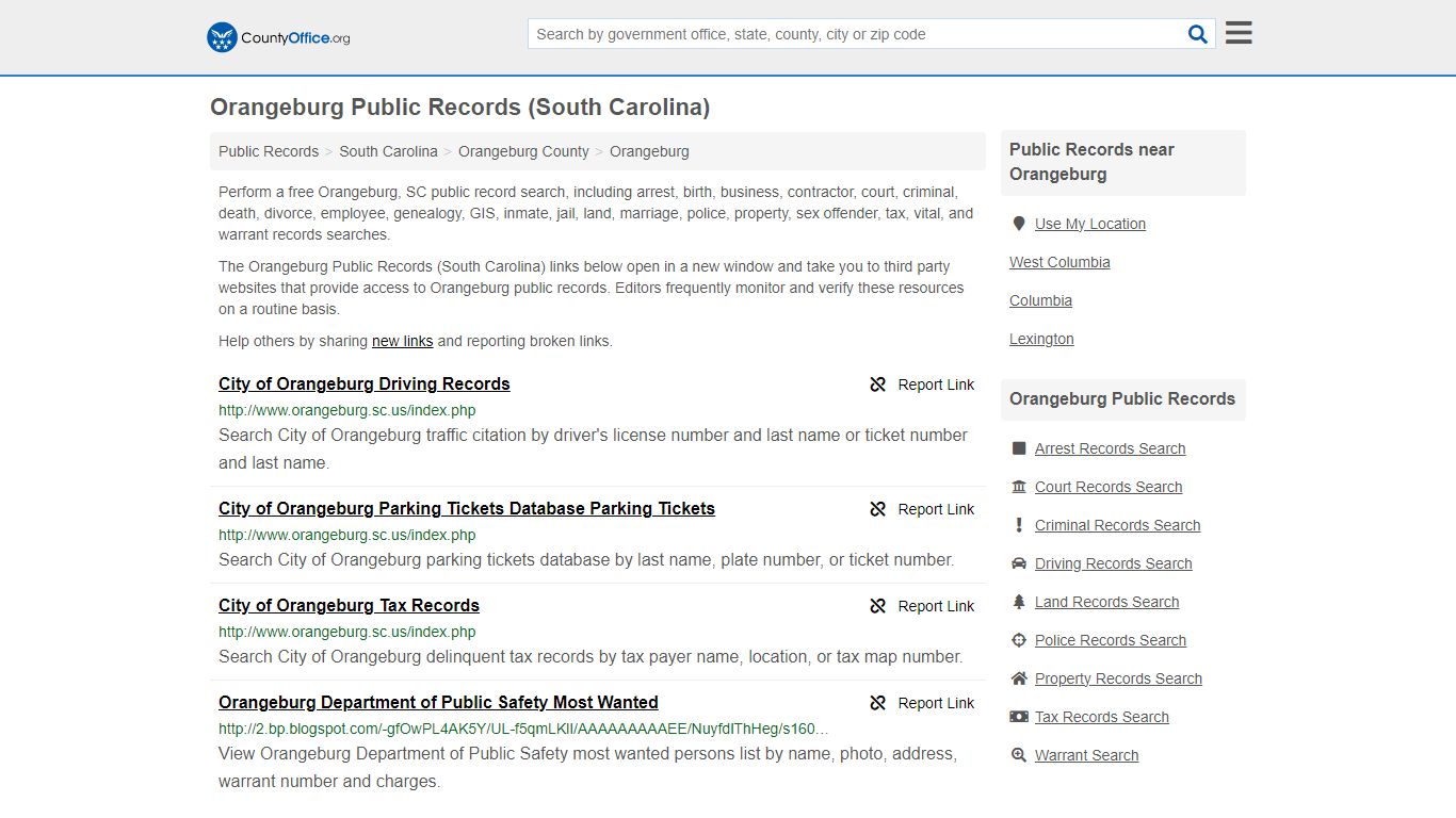 Public Records - Orangeburg, SC (Business, Criminal, GIS, Property ...